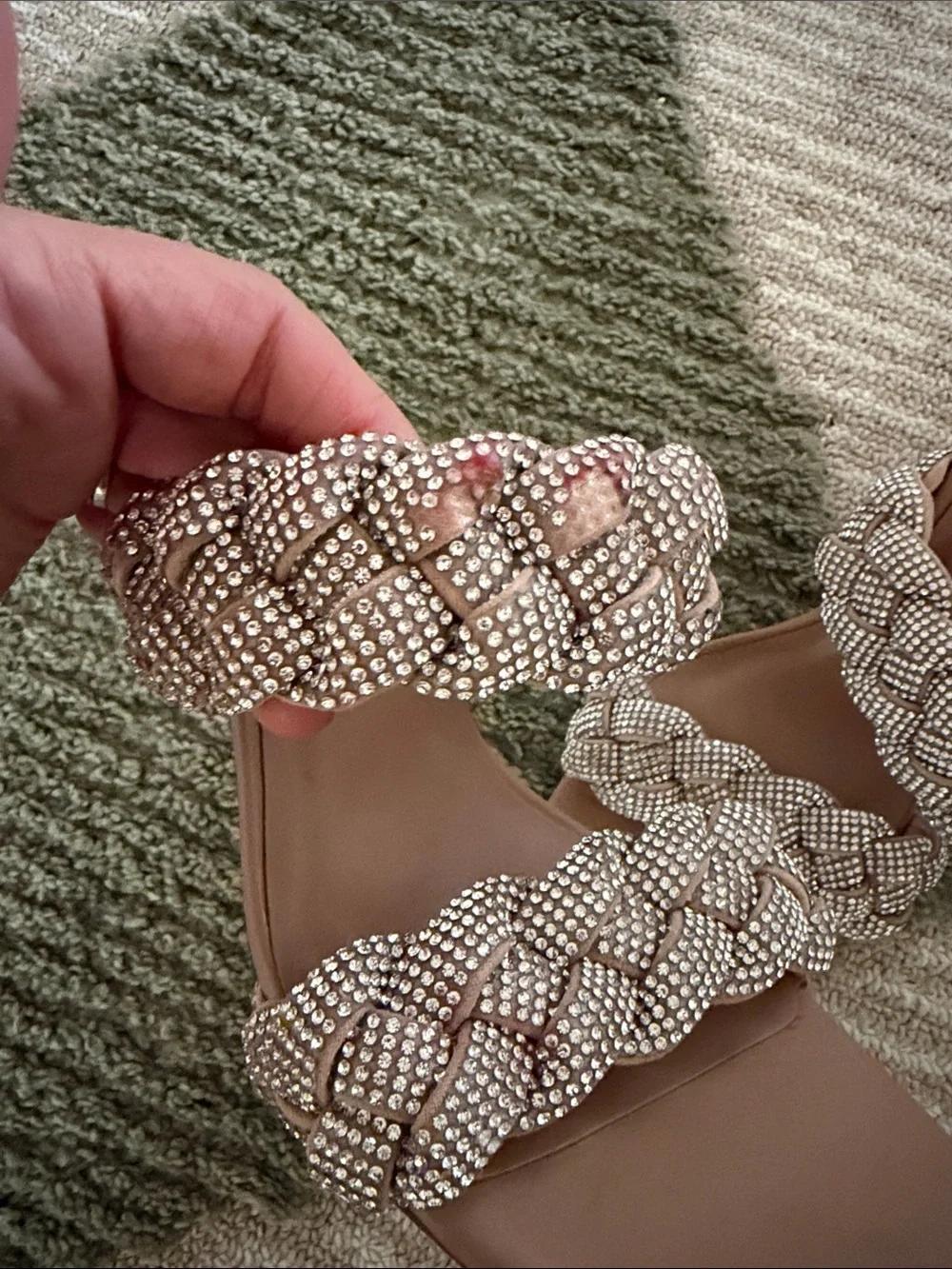 Steve Madden Tan Braided Crystal-Embellished Slide Sandals